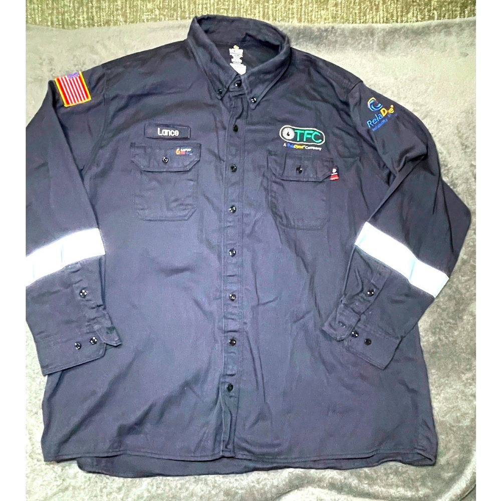 LAPCO FR Work Shirt Mens 3XL-REG Navy Blue NFPA 2112 CAT 2 Reflective TFC Patch